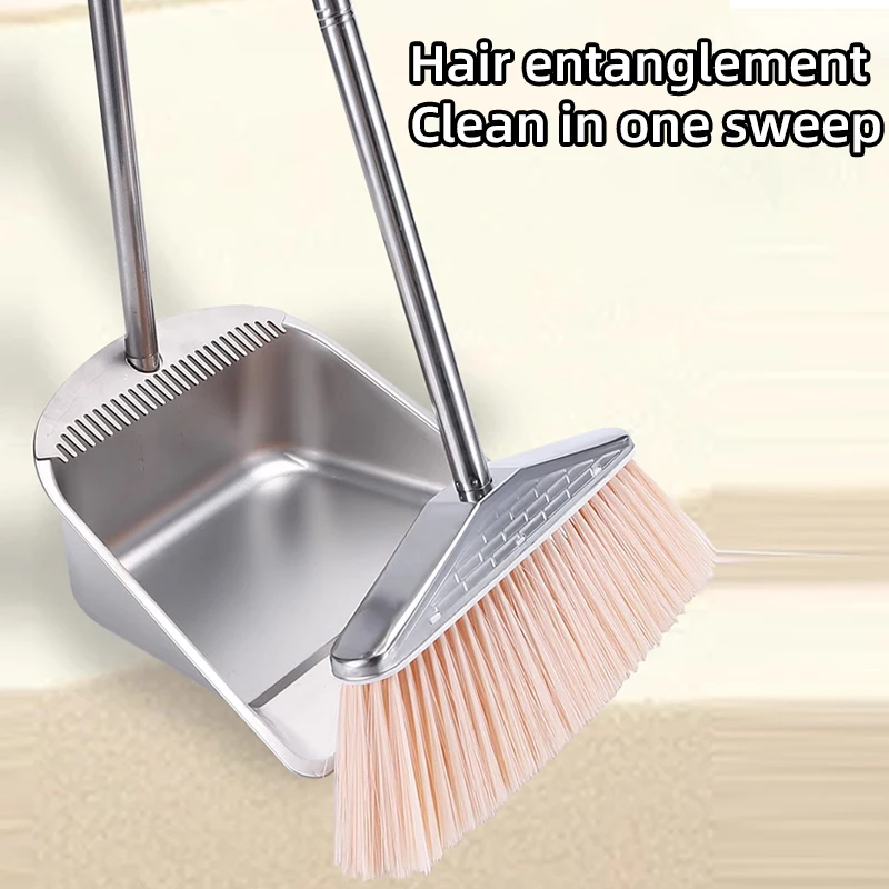 Scraping Dustpan Broom Household Set Combination Broom Sweeping Artifact Stainless Steel Garbage Shovel Broom Desktop Strong Ext