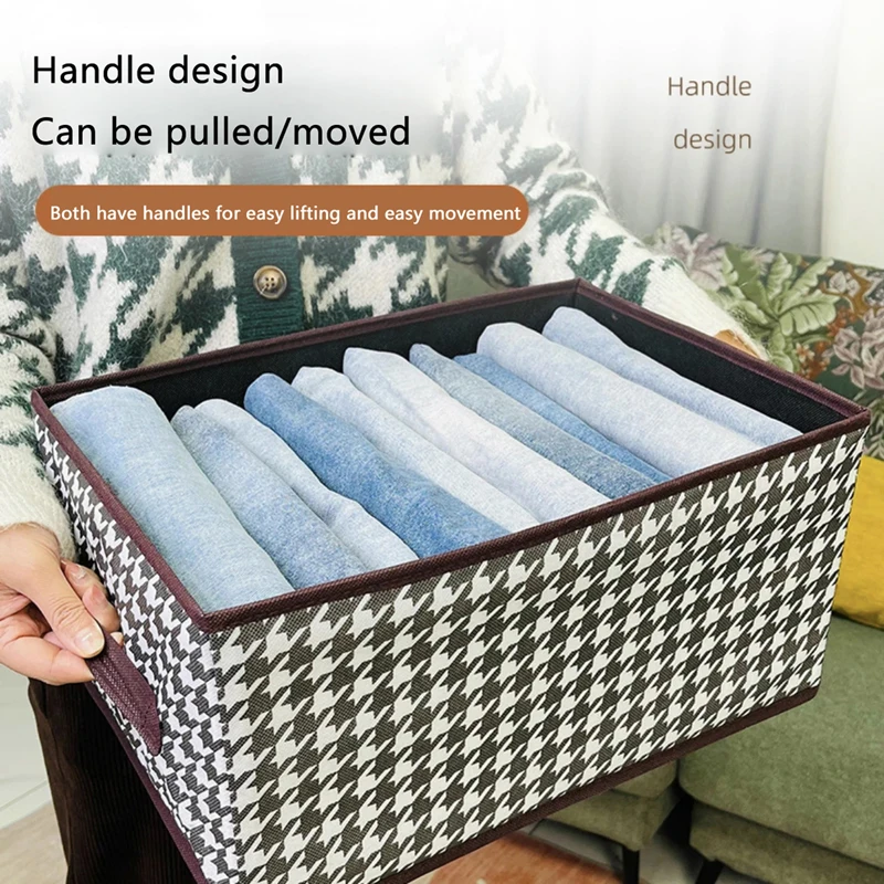 Fabric Storage Boxes with Lids Houndstooth Fashion Clothes Quilt Bins Container Organizers with Handle for Bedroom Closet 2024