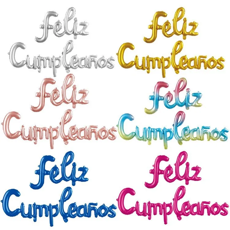 16 Inch Spanish Happy Birthday Foil Balloon Set Birthday Party Decoration Feliz Cumpleaños Balloon Home Room Decor Birthday Gift