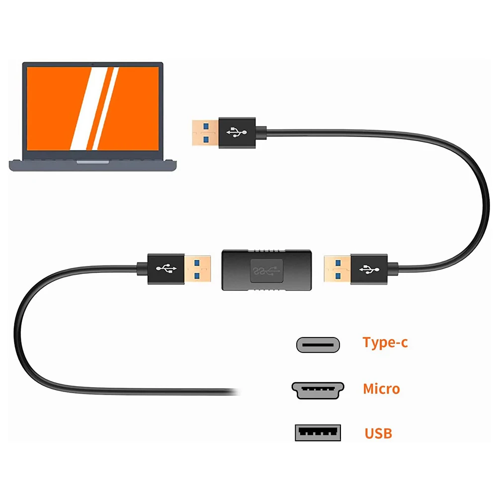 อะแดปเตอร์ต่อพ่วง USB 3.0 Type A ตัวเมียกับอะแดปเตอร์เชื่อมต่อสองสายปลาย USB ชายชาร์จข้อมูลซิงค์บริดจ์