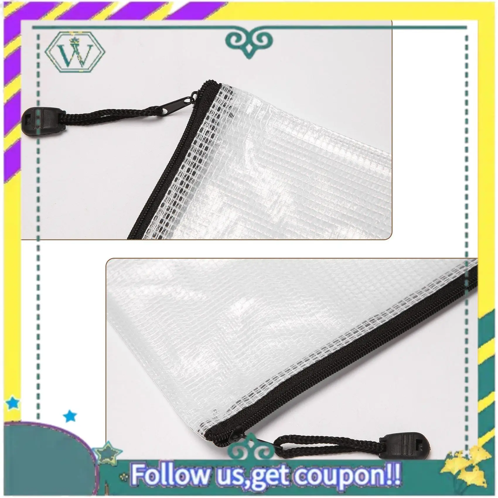 

NEW 12 Pcs Zipper File Bag A4 Zipper Mesh Bag Board Game Storage Bag PVC File Bag Office Supplies Storage Bag (34Cmx24cm)