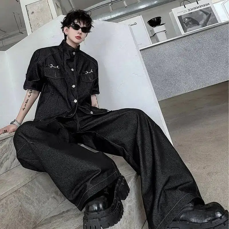 LUZHEN Handsome 2026 Summer New Denim Two-piece Sets Men's Trendy Multi Pockets Short Sleeve Shirts And Loose Male Jeans JY8055 view 6