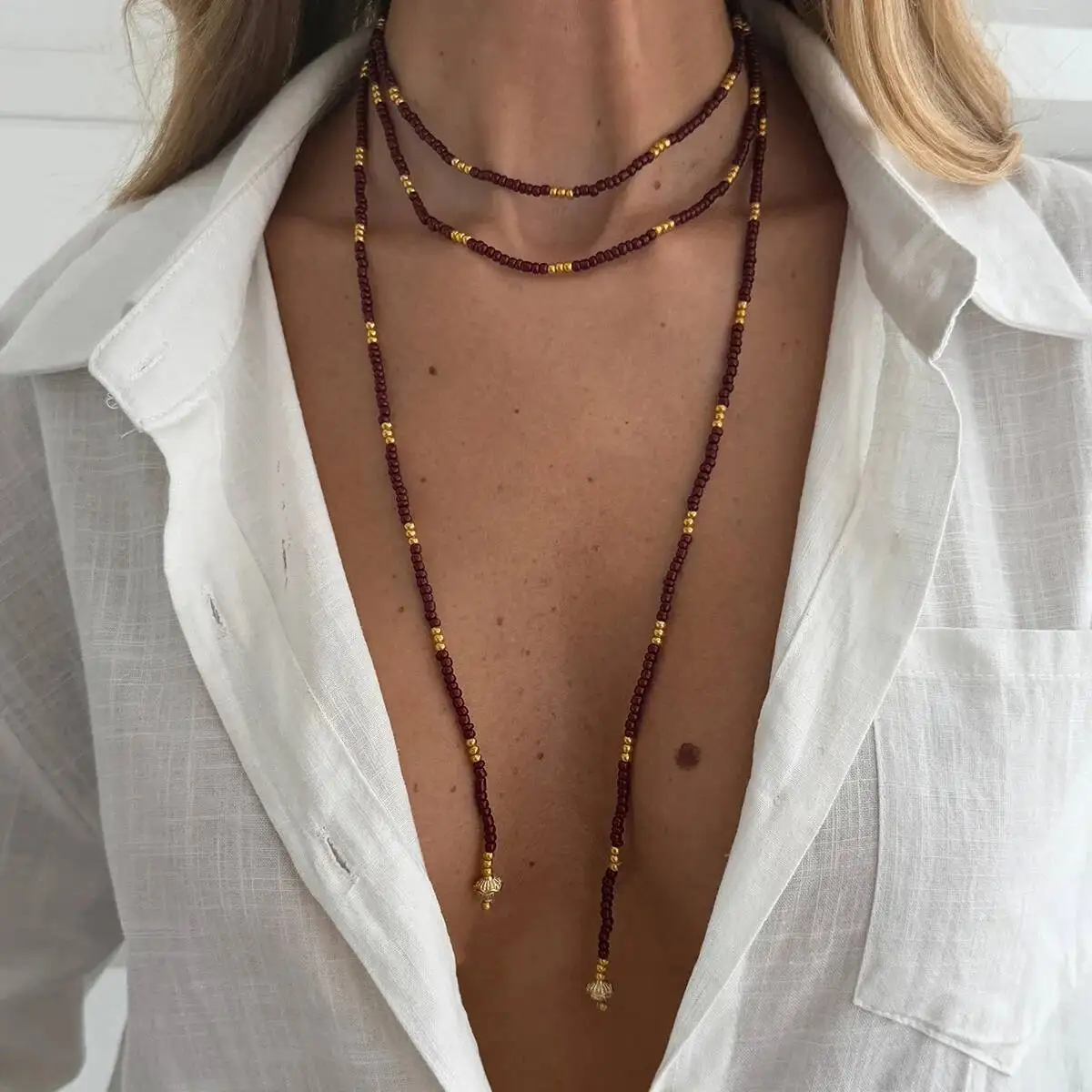 Kunjoe vintage contas de semente corrente longa gargantilha colar feminino empilhável ajustável camisola corrente 2026 moda jóias acessórios