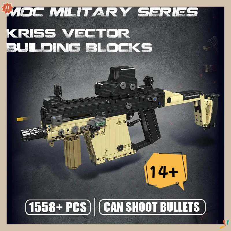 

MOC Ww2 Military Gun Series KRISS Vector Gun Model Building Blocks Can Shoot Bullet Weapon Bricks Toys for Adult Kids Gifts