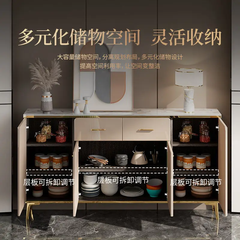 Italian light luxury living room wall integrated storage cabinet with stone panel table/sideboard