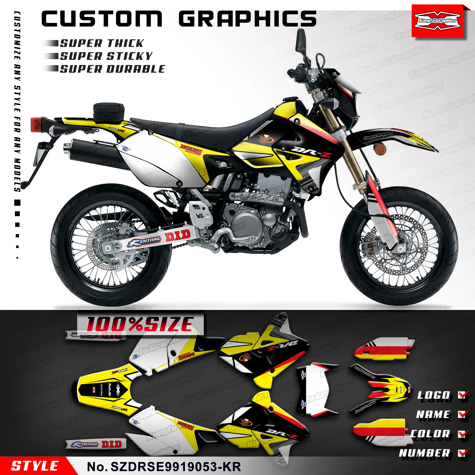 

KUNGFU GRAPHICS Graphics Kit Motorcycle Decals for Suzuki DRZ400 SM DRZ400SM, SZDRSE9919053-KR