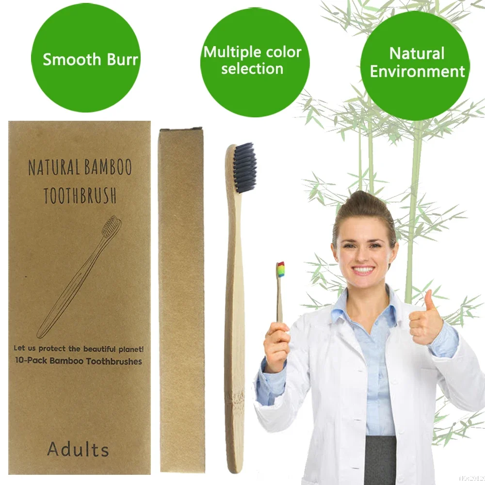 50/Pack Natural Bamboo Toothbrush Wood Toothbrushes Soft Bristles Capitellum Fiber Teeth brush Eco-Friendly Oral Care wholesale