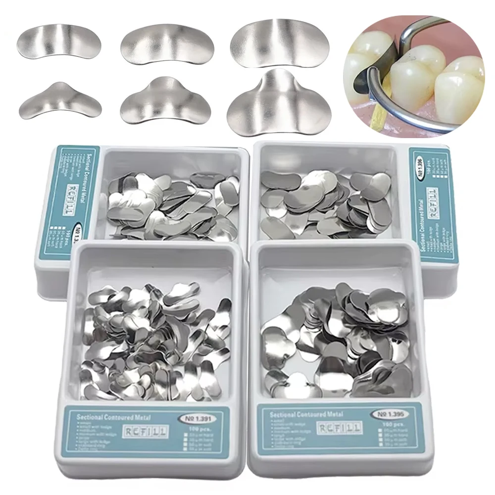 100PCS Dental Matrix Sectional Contoured Matrices Band Kit Metal Rings Dentistry Matriz Materials Teeth Orthodontic Forming