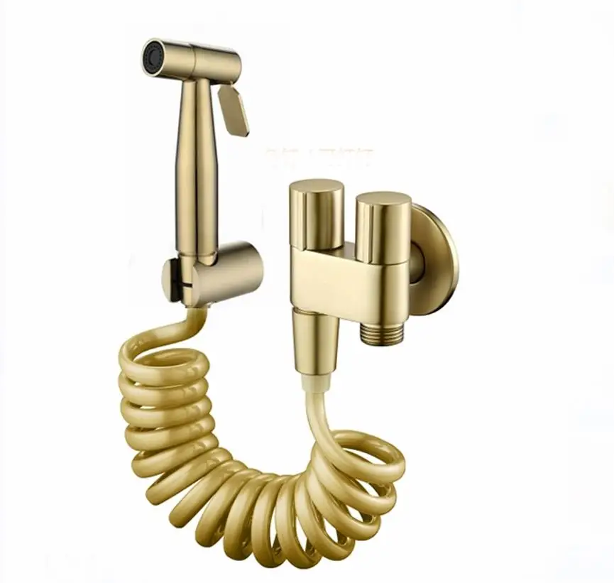 Brushed Gold Bidet Toilet Handheld single cold Bidet Spray two way out Bidet Faucet Shattaf Shower Sprayer Hold Hose BG809