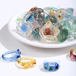 2022 Colorful Transparent Resin Rings Creative Dried Flower Acrylic Ring Fashion Geometric Charm Handmade Ring Jewelry