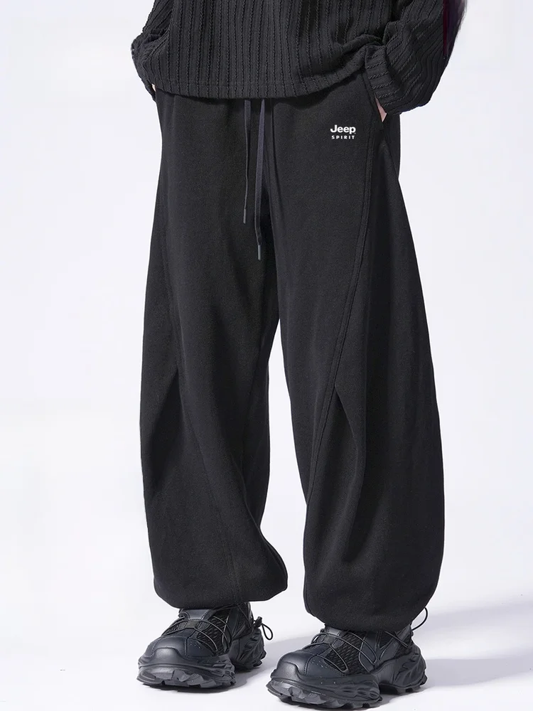 

Spirit Men's Fce Lined Knitted Sports Pants Winter Thiened Heavy Du Cuffed Sweatpants American Sle Cotton Polye...