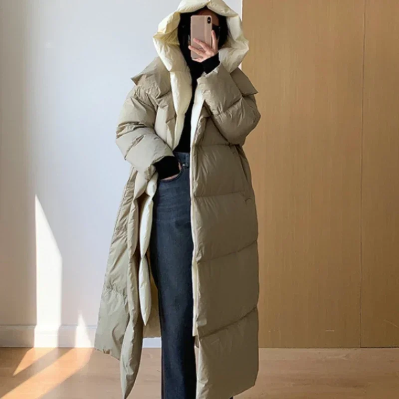 2024 Winters Women Jacket Color Clash Hooded Long Down Jacket Woman Coats Warm Windproof Outwear Fashion Thicken Coats Down