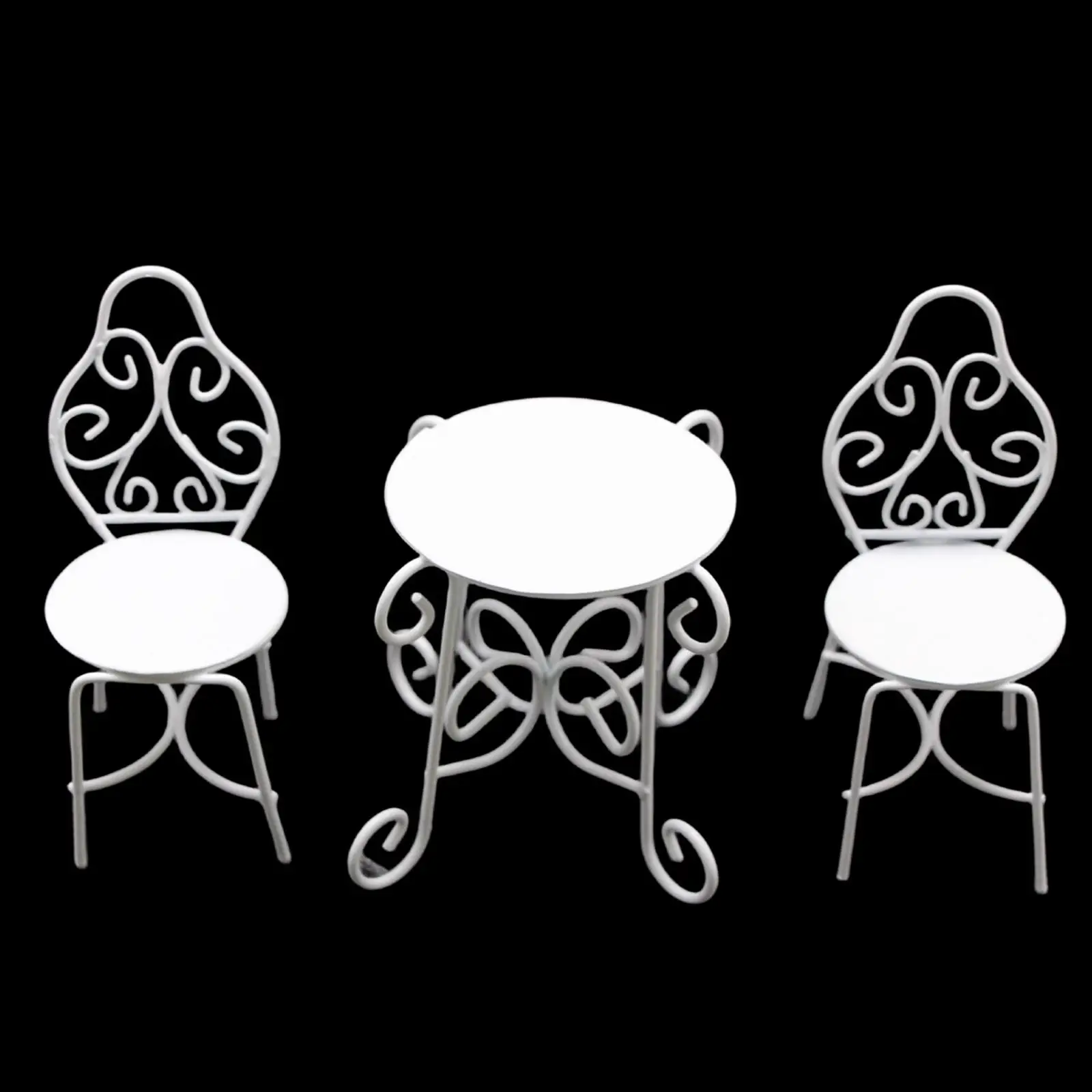 Juego de mesa y sillas en miniatura para casa de muñecas, muebles de jardín de hadas elegantes de Metal 1/12, muebles para casa de muñecas Diorama