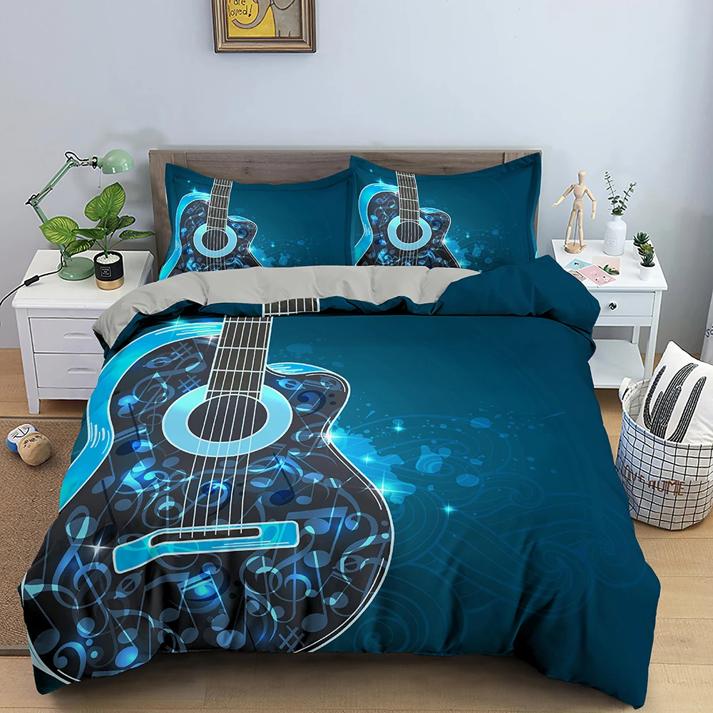 

3D Print Bedding Set Guitar Duvet Cover For Baby Kids Children With Pillowcase Quilt Cover Music Note Duvet Cover