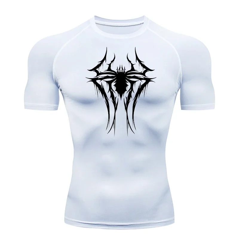 Spider Print Compression Shirts for Men Gym Workout Running Baselayers Undershirts Athletic Quick Dry Tees Tshirts Sporty Tops