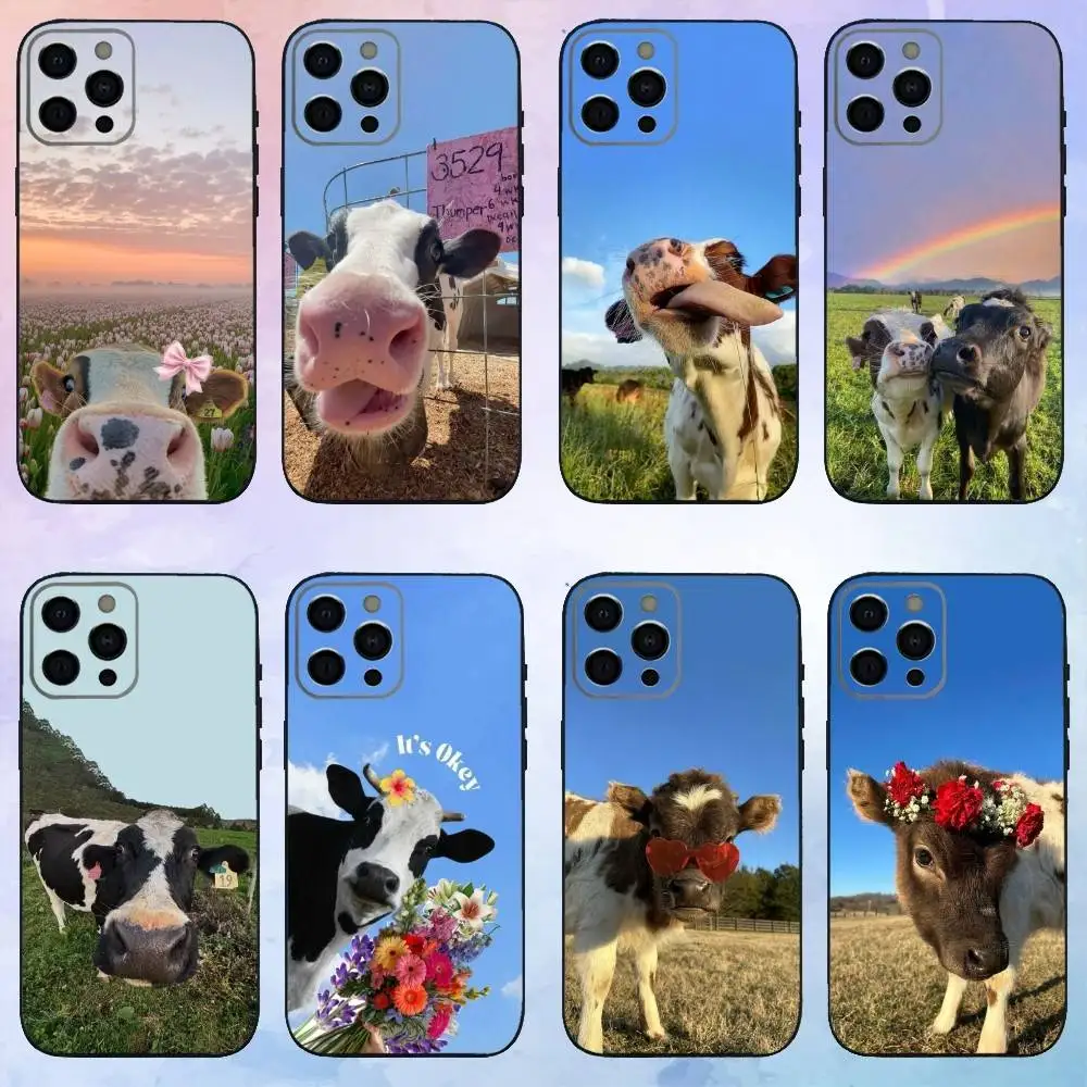 Flower Milk Dairy Cow Cows OX Phone Case  For iPhone17,16,15,14,13,12,11 Plus,Pro Max Soft Black Cover
