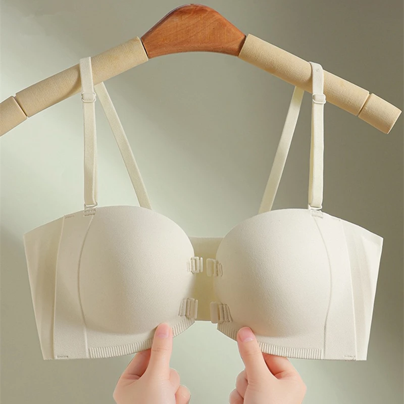 Ropa interior para mujer, parte de atrás bonita, sin tirantes, con hebilla frontal, Invisible, sin marcas, antideslizante, sujetador de reunión de pecho pequeño