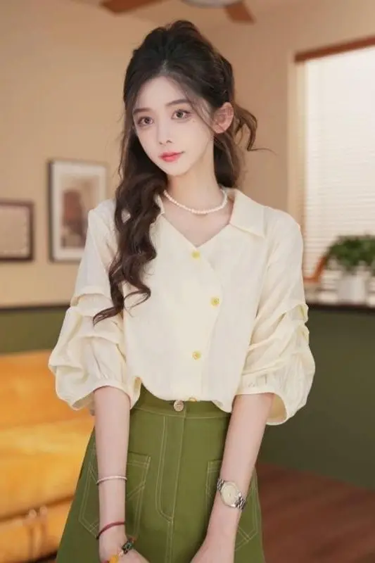

Summer Fashion New Solid Color Short-sleeved Shirt Women's Loose Versatile Top