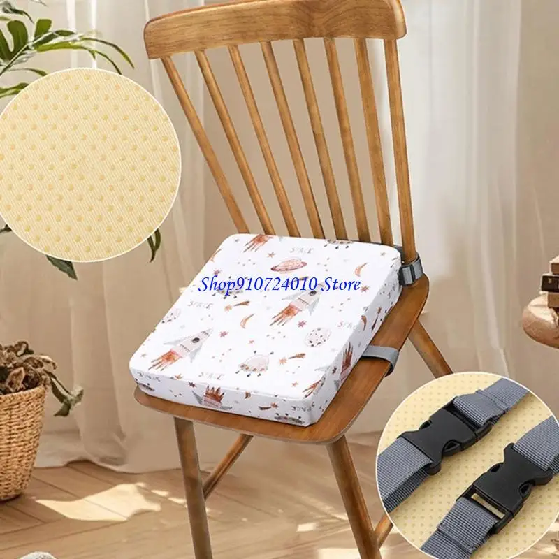 77HD Highchair Cushion Mat with Straps Baby Seats Printed Pattern Pad Heightening Dining Chairs Cushion