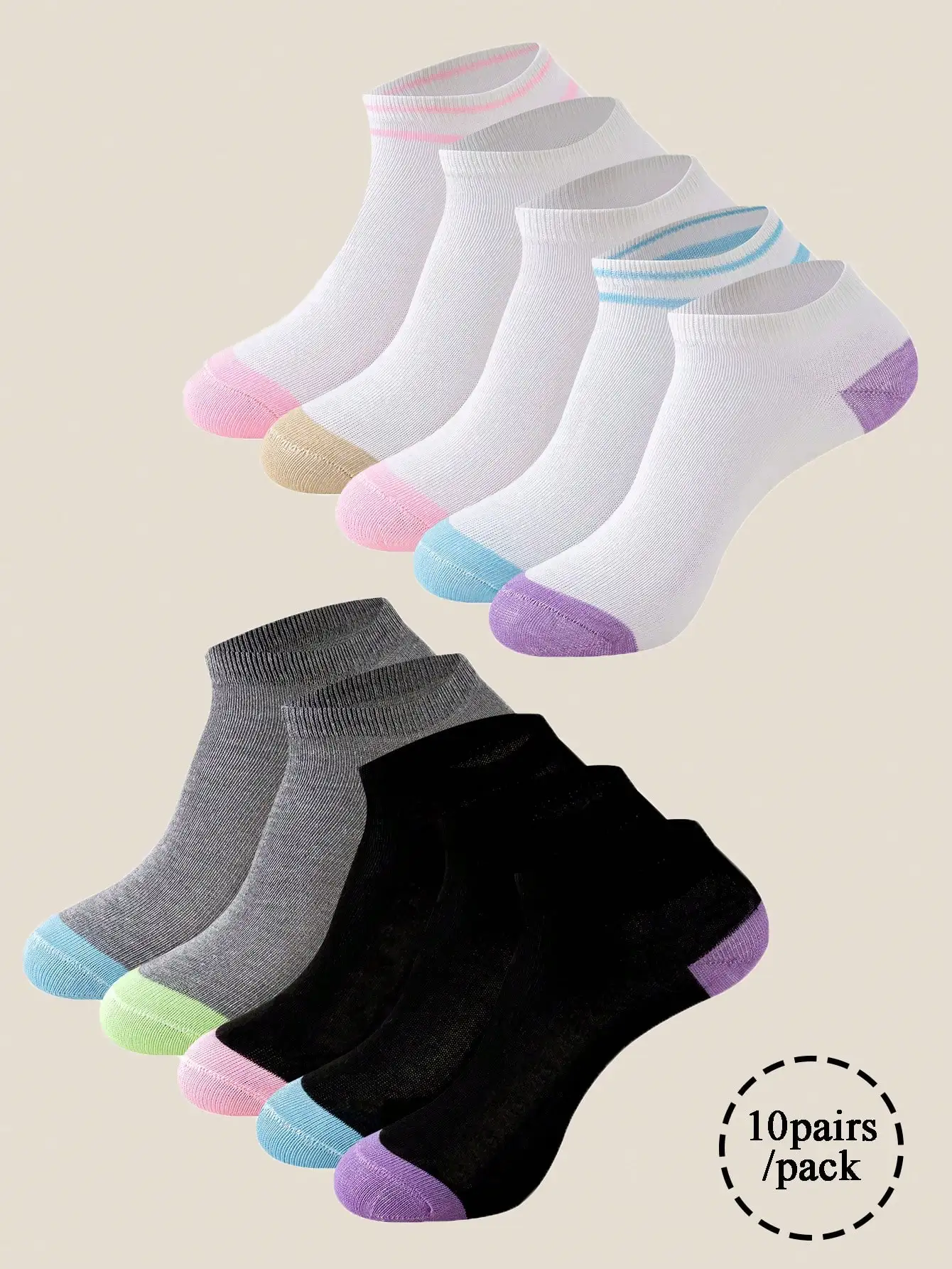 10-pairs Spring Autumn Season Breathable Cotton Cute Girl Antibacterial Deodorant Women\'s socks