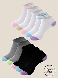 10-pairs Spring Autumn Season Breathable Cotton Cute Girl Antibacterial Deodorant Women's socks