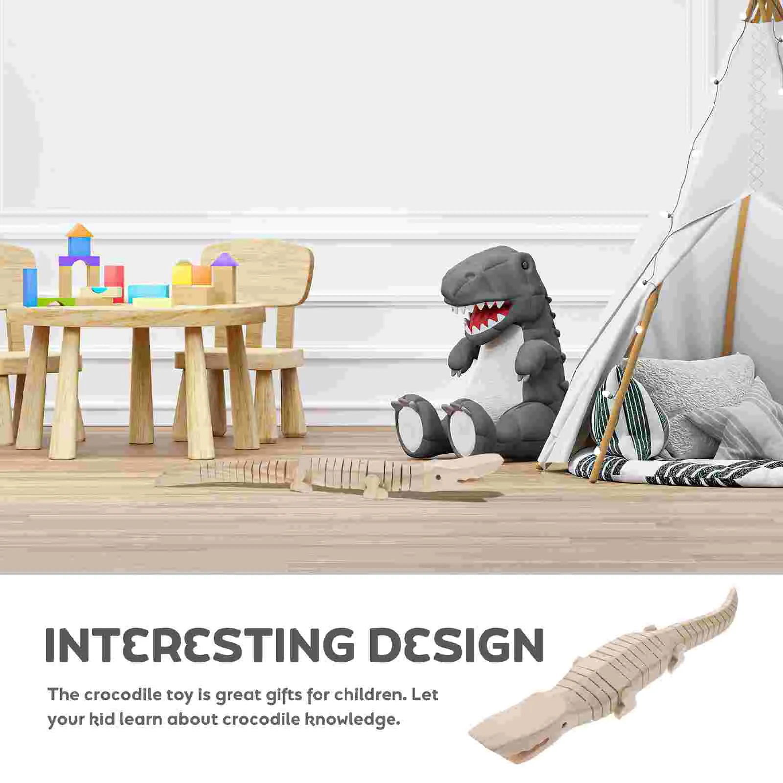 5 Pcs Blank Wood Crocodile Toy Infant Toys Portable Set Wiggle Vivid Wooden Unfinished Child Baby Snake