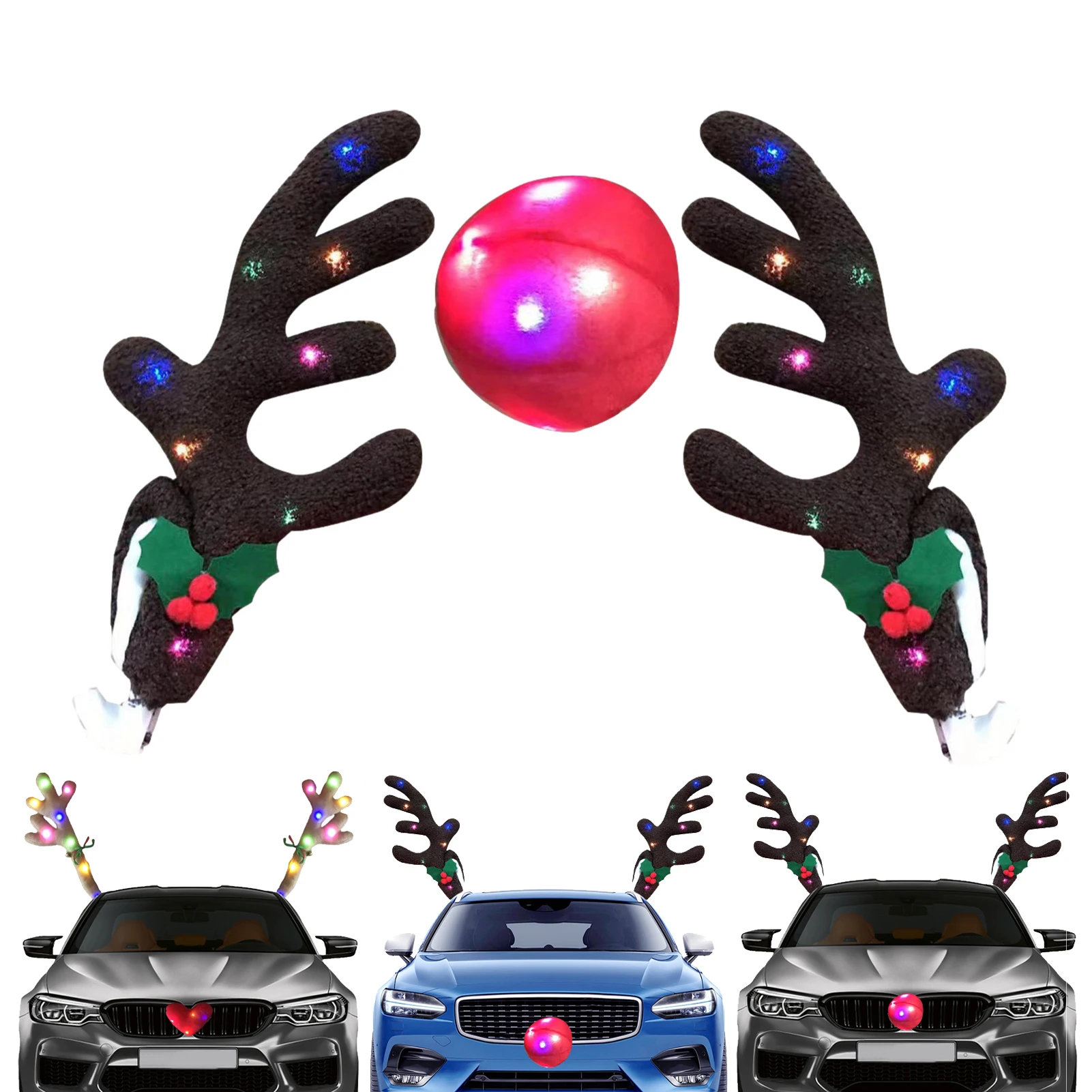 LED Glowing Antlers Christmas Car Decoration Car Truck Costume Reindeer  Christmas gifts Car Reindeer Antlers & Nose Kit