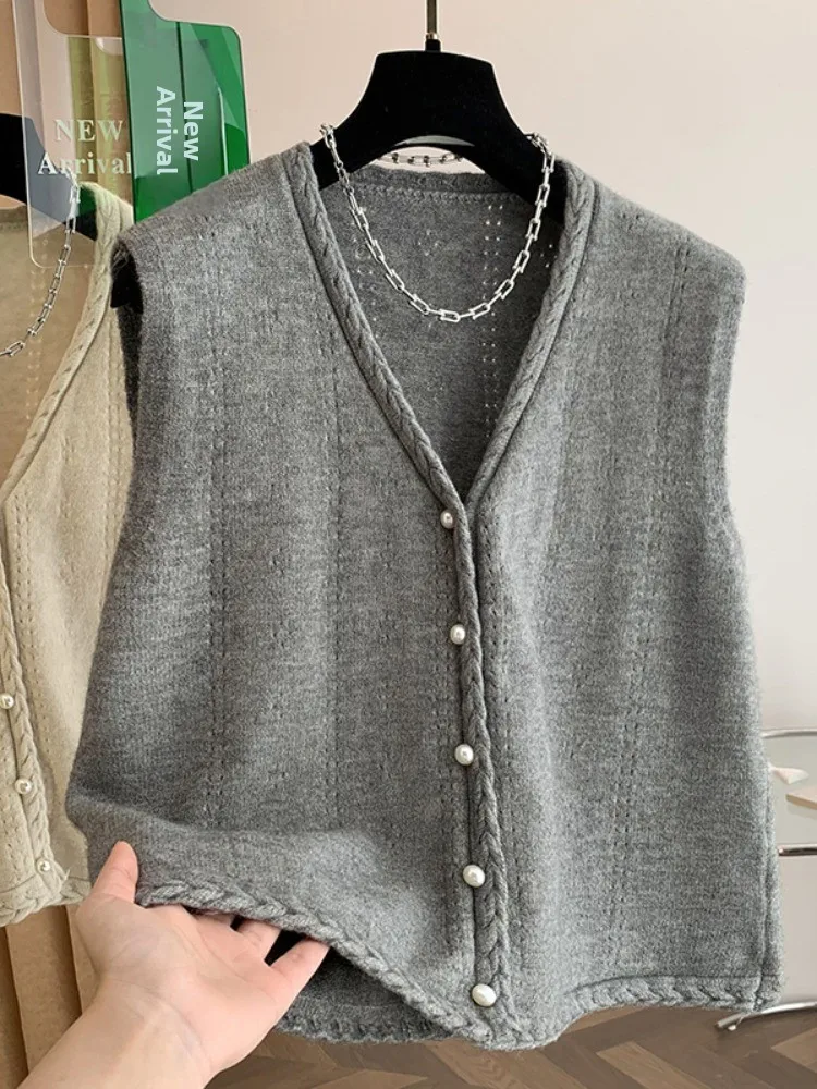 

Модный мягкий вязаный жилет с v-образным вырезом, женский весенний многослойный молодежный утягивающий цветной топ с накладками на плечах