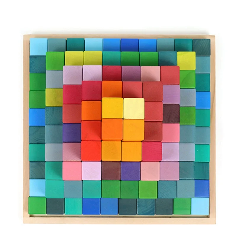 Toddler Large Stepped Pyramid And Rainbow Wooden Blocks Modern Educational Creative DIY Toy Set For 2-6 Years Old+ Kids