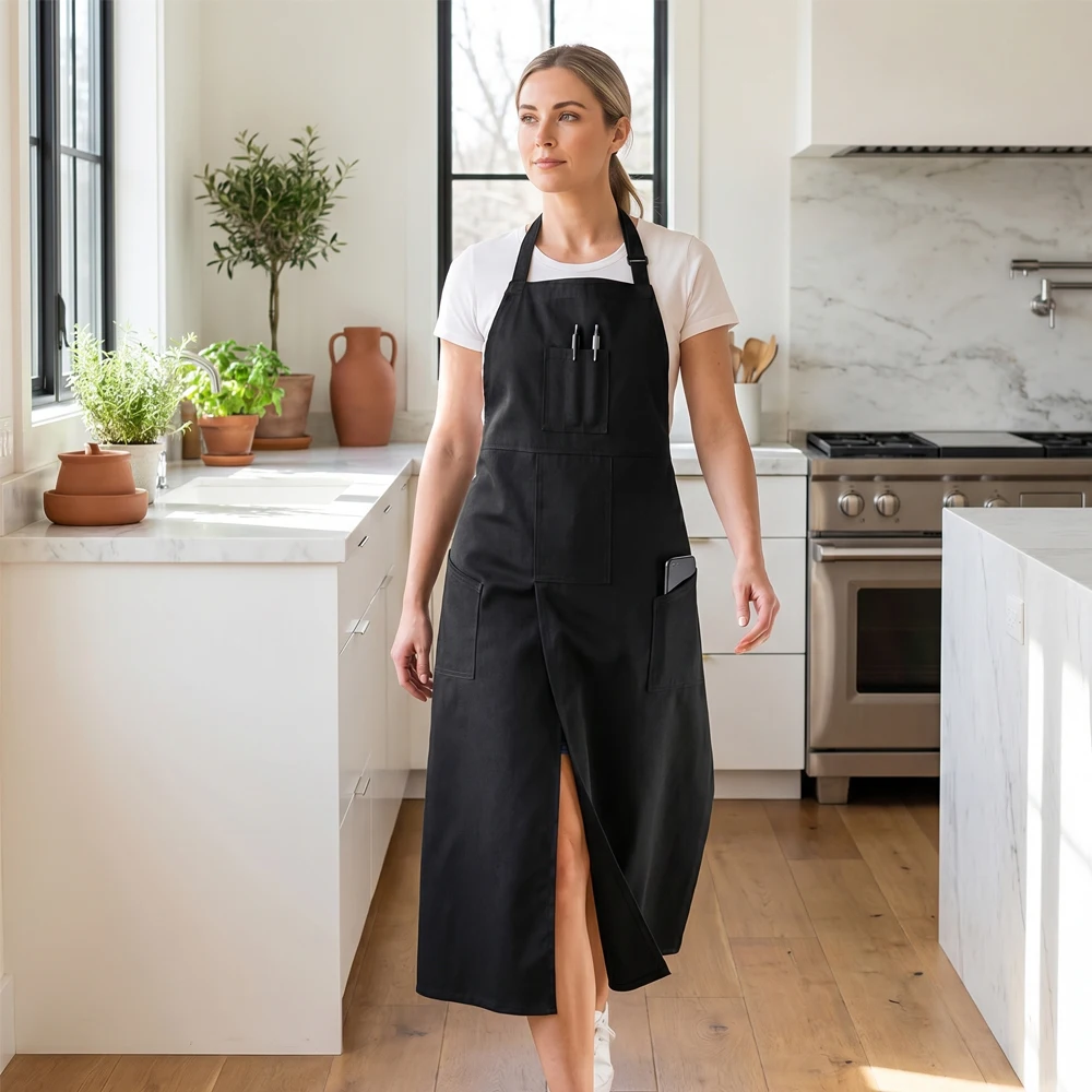 Split Leg Pottery Apron for Men Women Long Durable with 3 Pockets Apron for Kitchen Cooking Painting DIY Gift