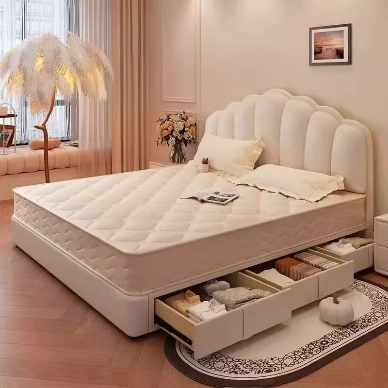 Cute Wardrobe Air Double Bed Bedside Table Girls Household Modern Double Bed Headboards Storage Cama De Casal Furniture Home