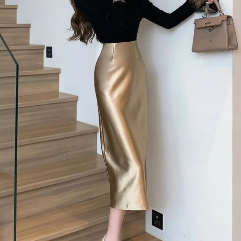Luxe dikke rok elegante bijpassende slanke OL-jurk feest chic satijnen a-lijn rok trend nieuw in vrouwelijke rokken dames Franse kleding