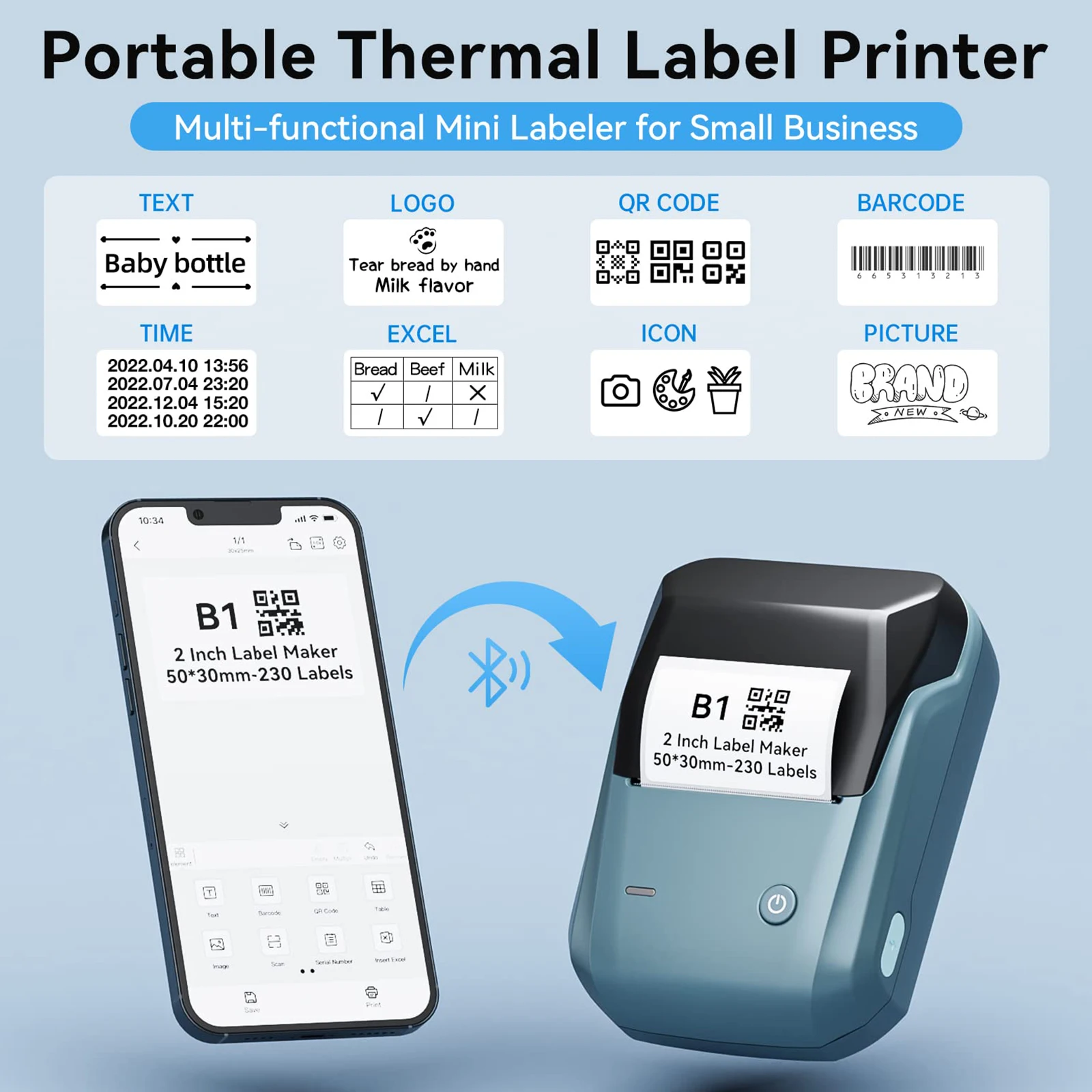 Niimbot B1 Black Label Printer Portable Handheld Thermal Printer Mini Barcode QR Code Sticker Paper Color Rolls Maker Cable