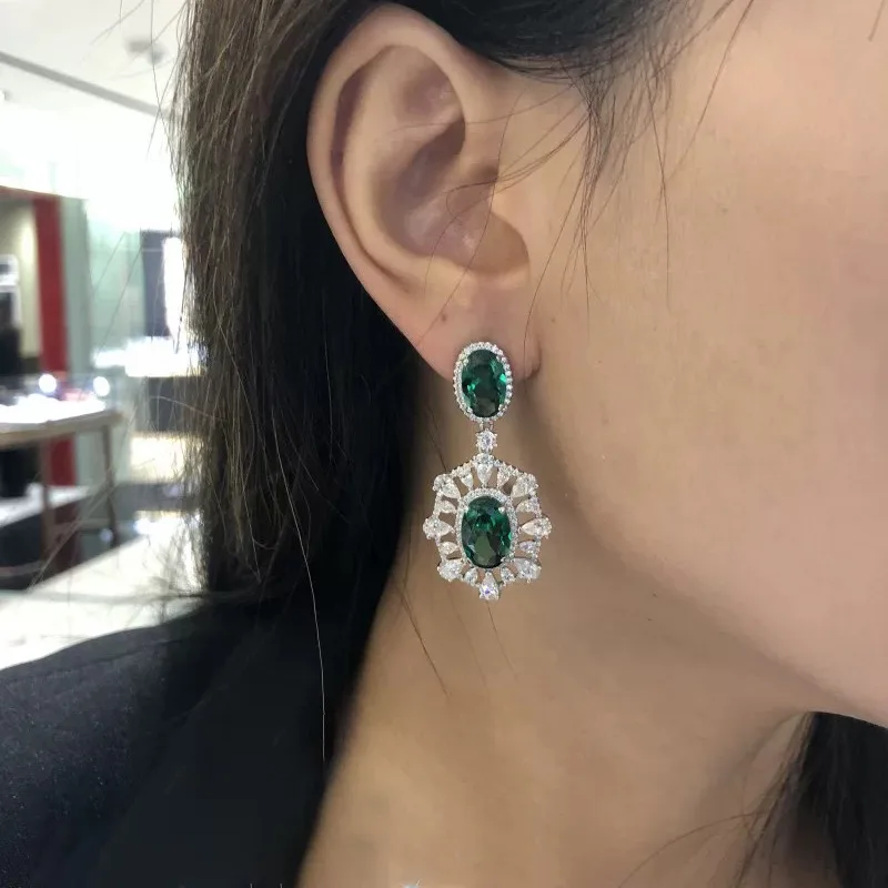 Grandmother Green Zircon Earrings Female 2024 Winter Vintage Noble Banquet Jewelry Accessories Mom's Gift B2642