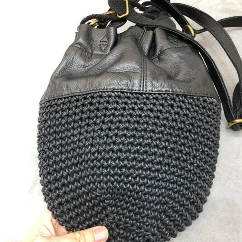 Summer new products genuine leather handmade head layer cowhide single shoulder crossbody bag women\'s portable wax rope braided