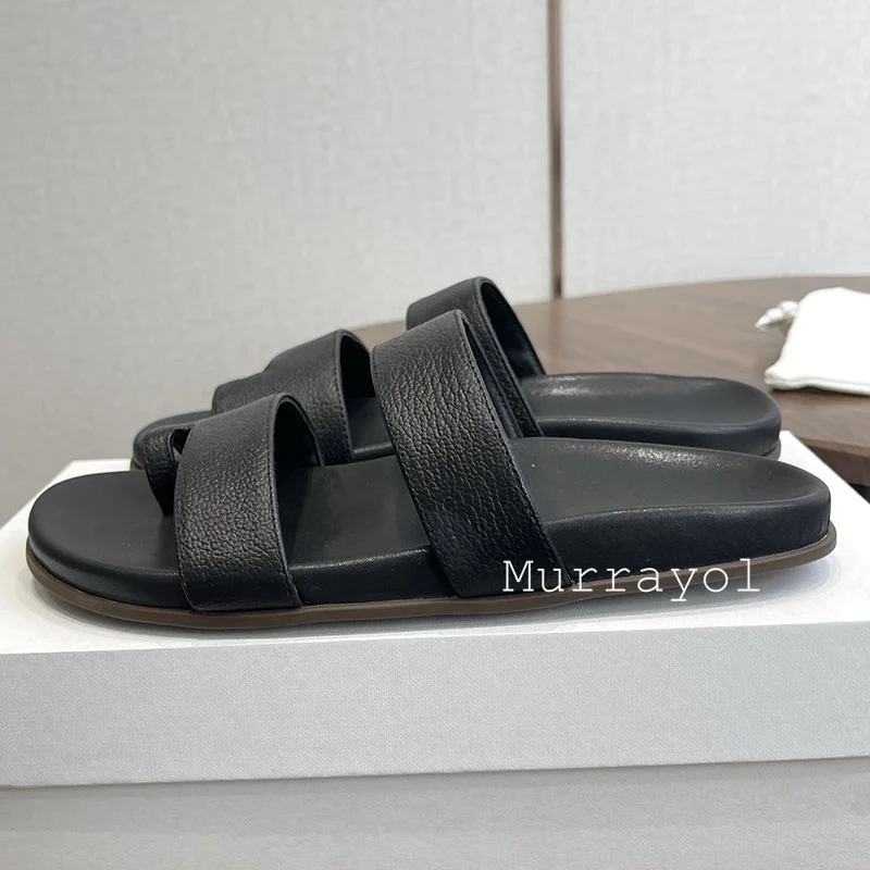 Slippers Flat Thick Bottom Slippers Women Real Leather Split Toe Lazy Sandals Ladies Spring Summer Outdoor Vacation Shoes 2026 view 3