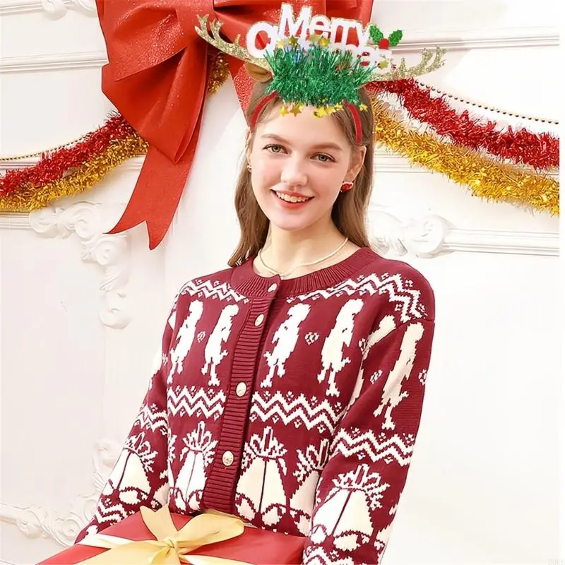 Christmas Reindeer Hairhoop for Formal Party Light Up Holiday Headband Festival Accessories Family Gathering Headwear