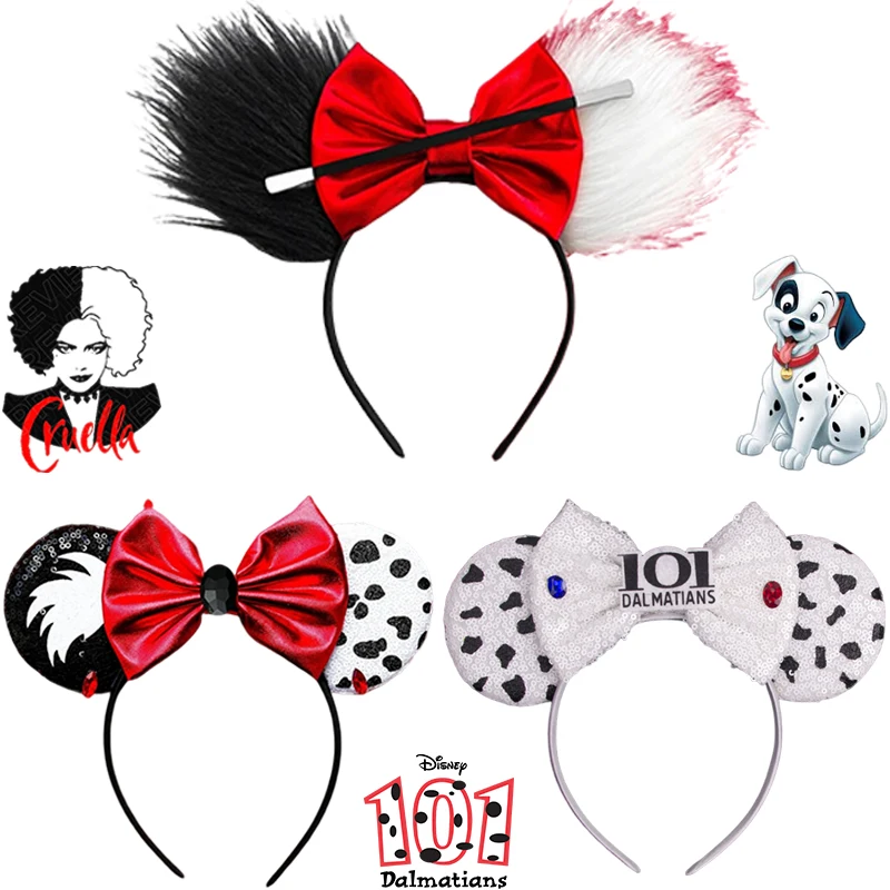 

Disney Cruella Hair Bands for Women 101 Dalmatians Headbands Girl Black White Pulsh Ears Hair Accessories Kids Carnival Hairband