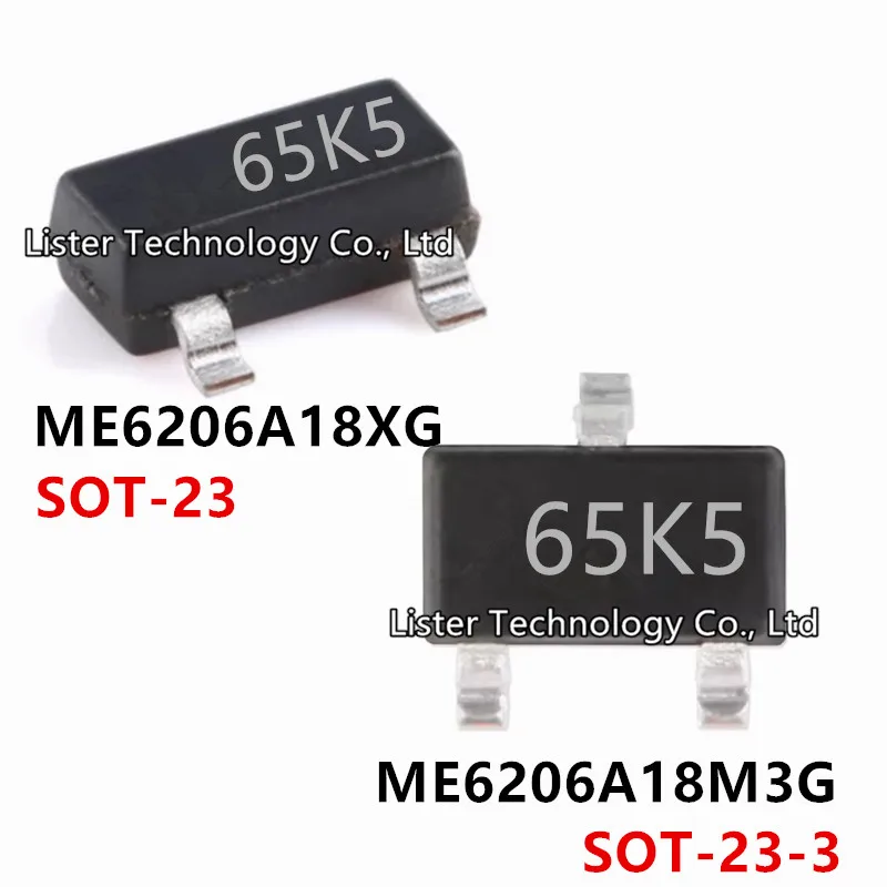 ME6206A18M3G SOT23-3 ME6206A18XG SOT-23 Marcação: 65K5 ME6206 ME6206A18 6206, 1.8V, Novo, 50-200pcs por lote