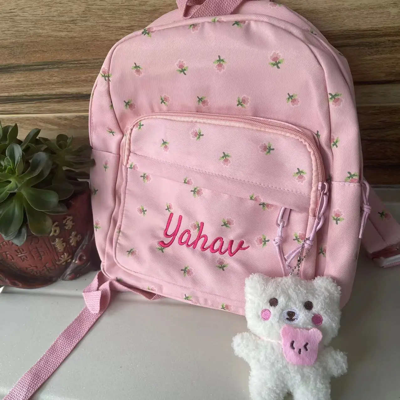 

Floral Backpack Personalised Embroidery Name Kawaii Girls Casual Daypack Ladies Rucksack Unique Gift for Young Ladies Handbags