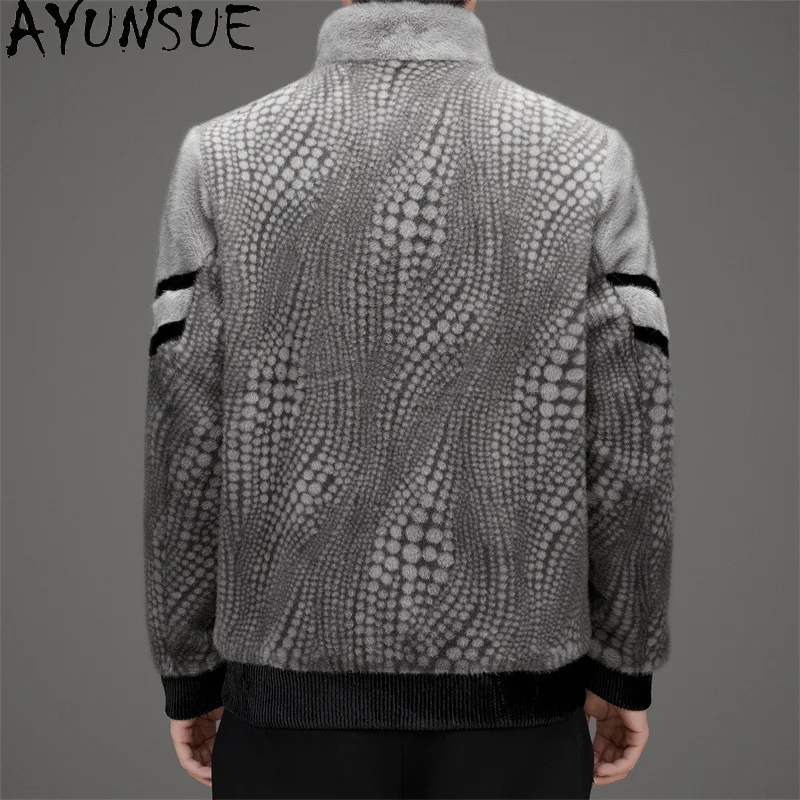 AYUNSUE-Vestes en fausse fourrure pour hommes, col montant, veste réversible, vêtements pour hommes, automne, hiver, nouveau