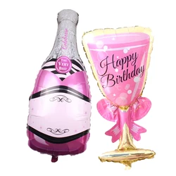 2pcs Pink Champagne Bottle with Birthday Wine Glass Foil Balloons Birthday Helium Balloon Birthday Party Decorations