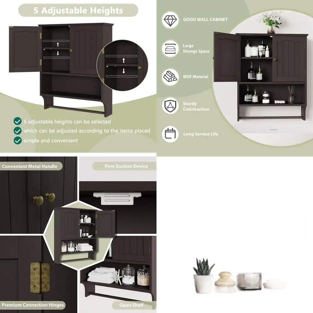 

Over-The-Toilet Storage Cabinet with Towel Rack and Adjustable Shelves for Kitchen or Laundry Room