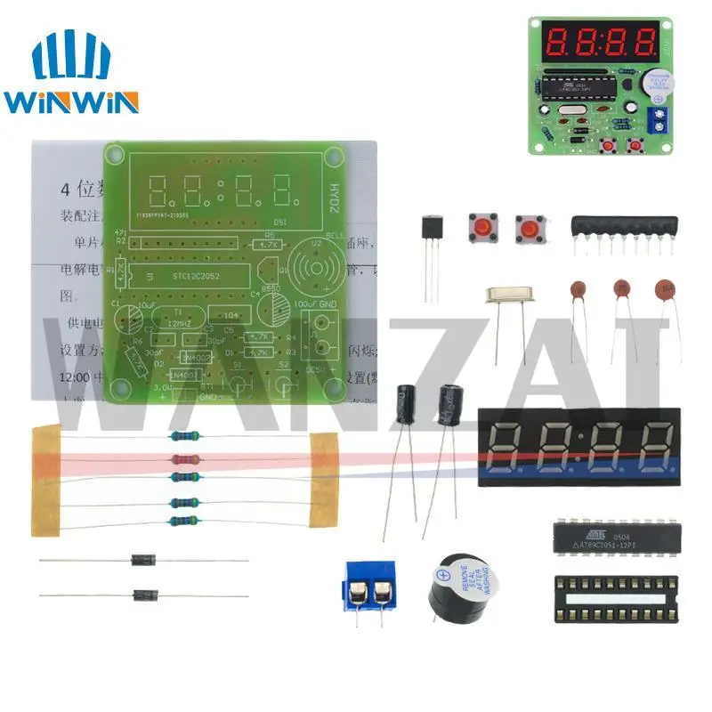 DIY Kits AT89C2051 Electronic Clock Digital Tube LED Display Suite Electronic Module Parts and Components DC 9V-12V