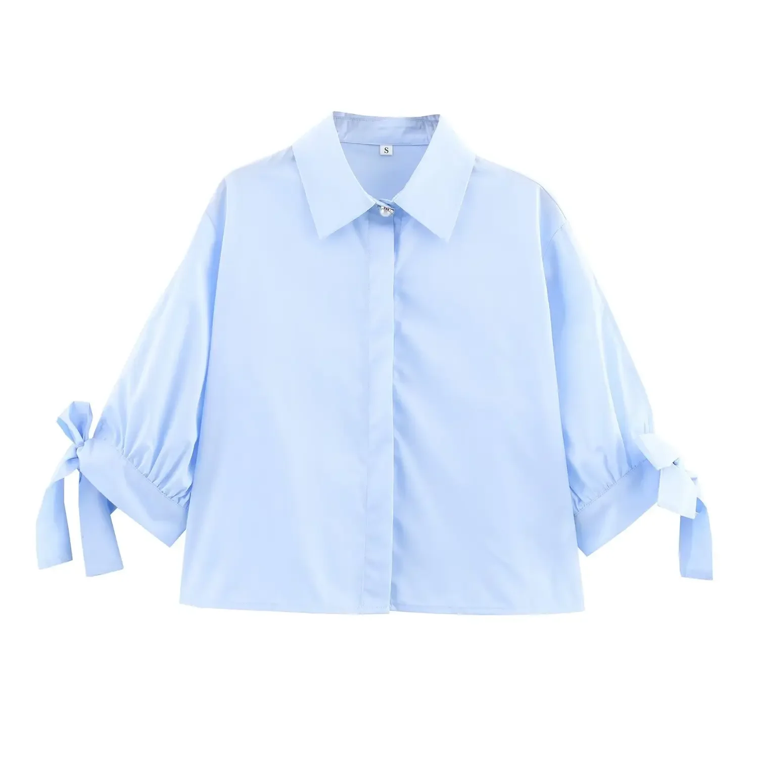 Women's Vintage Chic Shirt Casual Short Sleeve with Bow Button up Polyester Blouse Fashionable 2298094