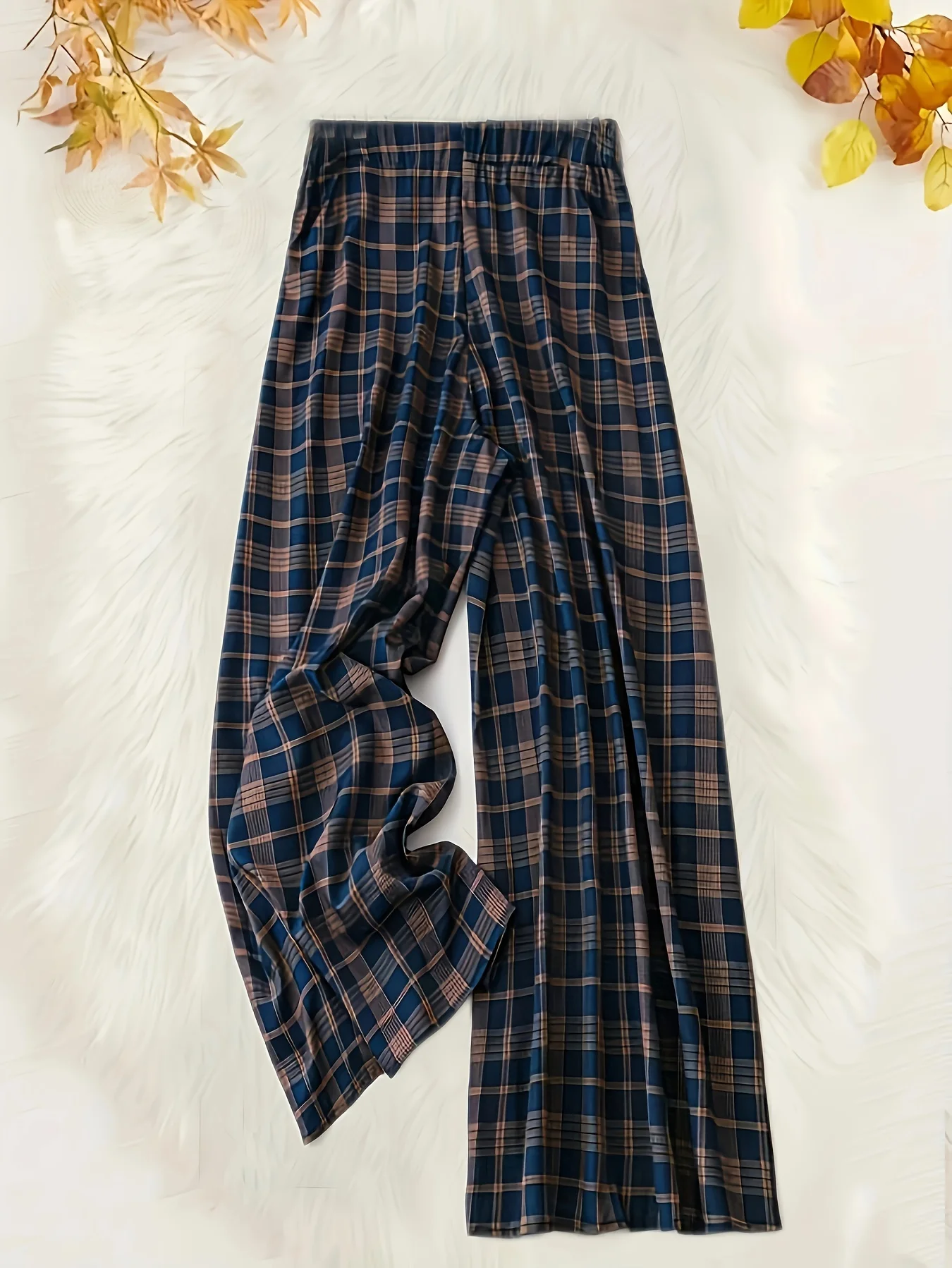 Women\'s Plus Size Plaid Print Wide Leg Pants