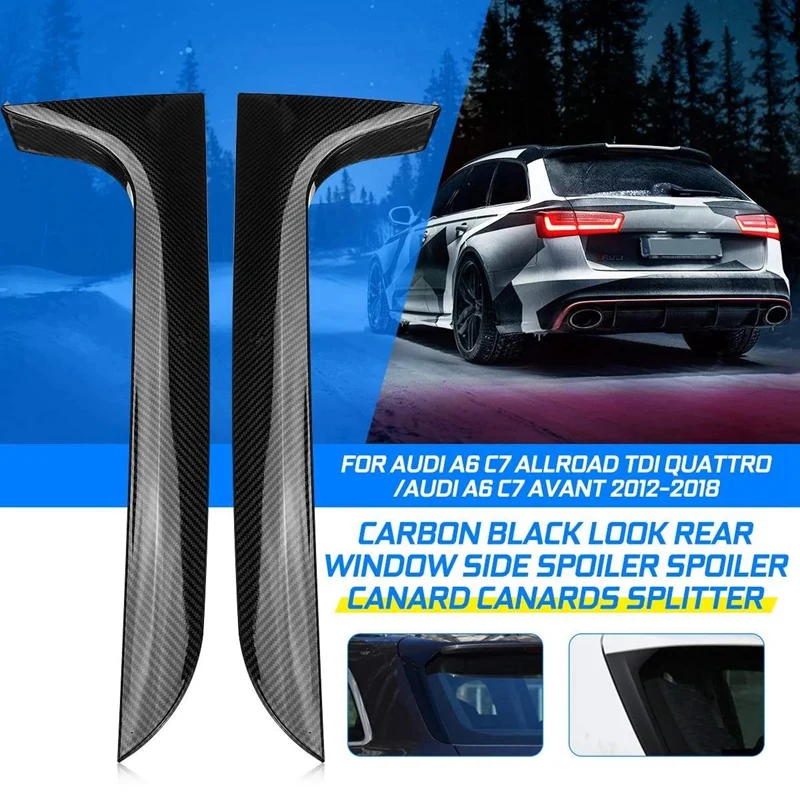 Carbon Fiber Style Rear Behind Window Spoiler Side Strip Cover Trim For - A6 C7 Allroad TDI Quattro Avant 2012-2018