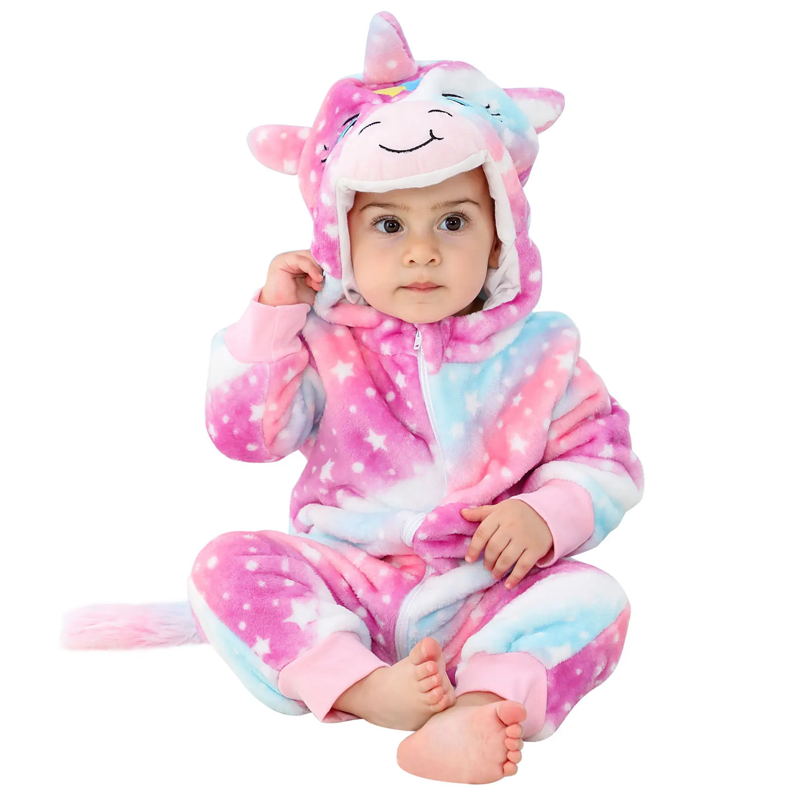 Barboteuse licorne mignonne pour enfants, combinaison d'hiver en flanelle pour bébé, vêtements de maison de dessin animé, tenue confortable pour nourrissons et tout-petits, tailles 73 à 120