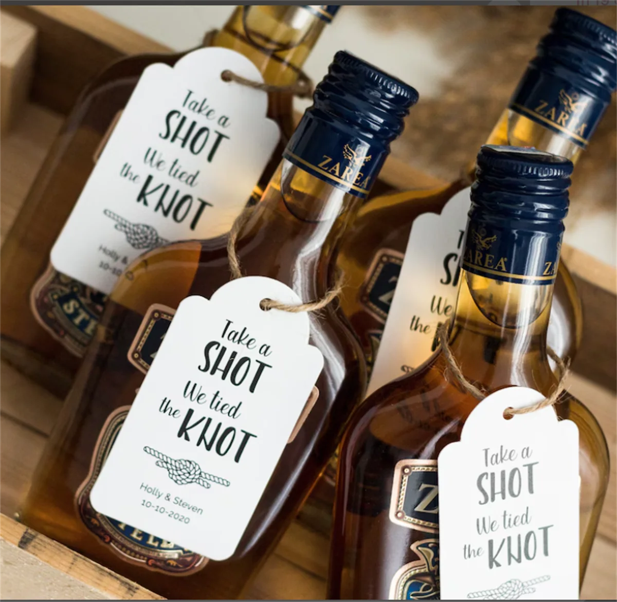 50pcs Take a shot, we tied the knot! – Personalized TAGS for bottles