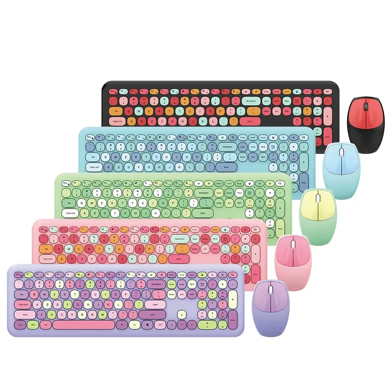 Macaron Round Keyboard Color Lipstick Girl Wireless Keyboard Mouse Punk Keyboard Office Suite for Windows Xp/Win7/Win8/Win10